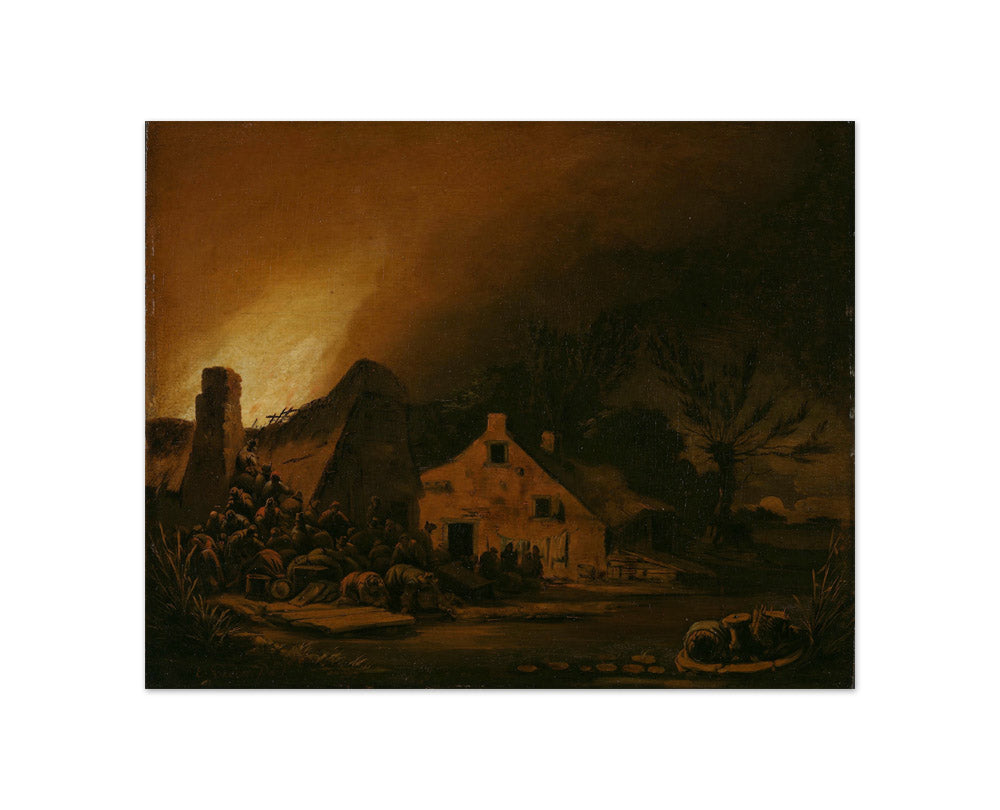 Fire in a Farmhouse by Egbert van der Poel - Compact / Full Bleed / No Frame