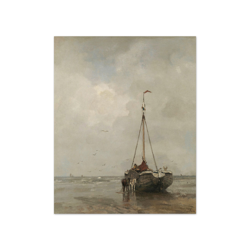 Bluff-bowed Fishing Boat on the Beach at Scheveningen by Jacob Maris - Compact / Full Bleed / No Frame