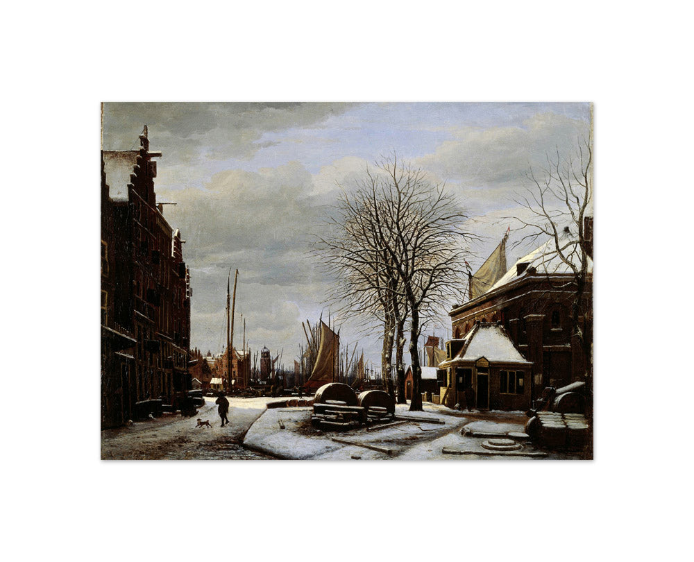 Whetstone Market (Slijpsteenmarkt) in Amsterdam with the Building 'Het Zeerecht' in Winter (The Slypsteenen at Amsterdam) by George Pieter Westenberg - Compact / Full Bleed / No Frame