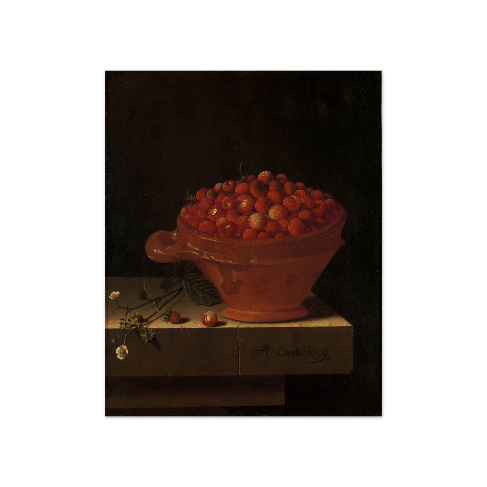 A Bowl of Strawberries on a Stone Plinth by Adriaen Coorte - Compact / Full Bleed / No Frame