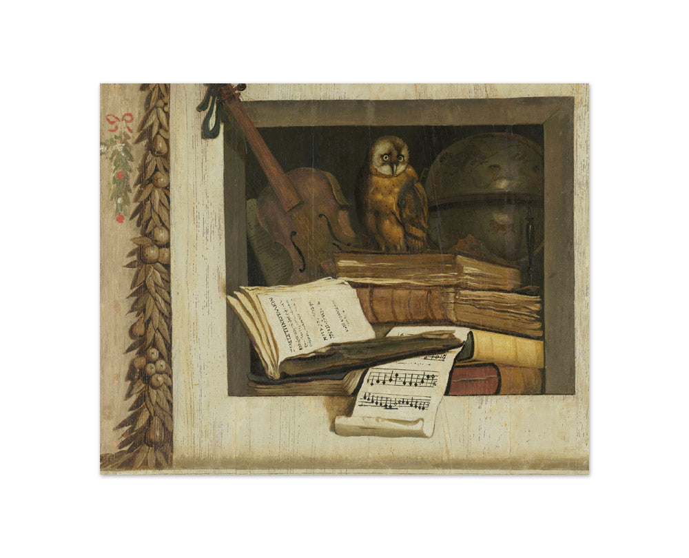 Still Life with Books, Sheet Music, Violin, Celestial Globe and an Owl by Jacob van Campen - Compact / Full Bleed / No Frame