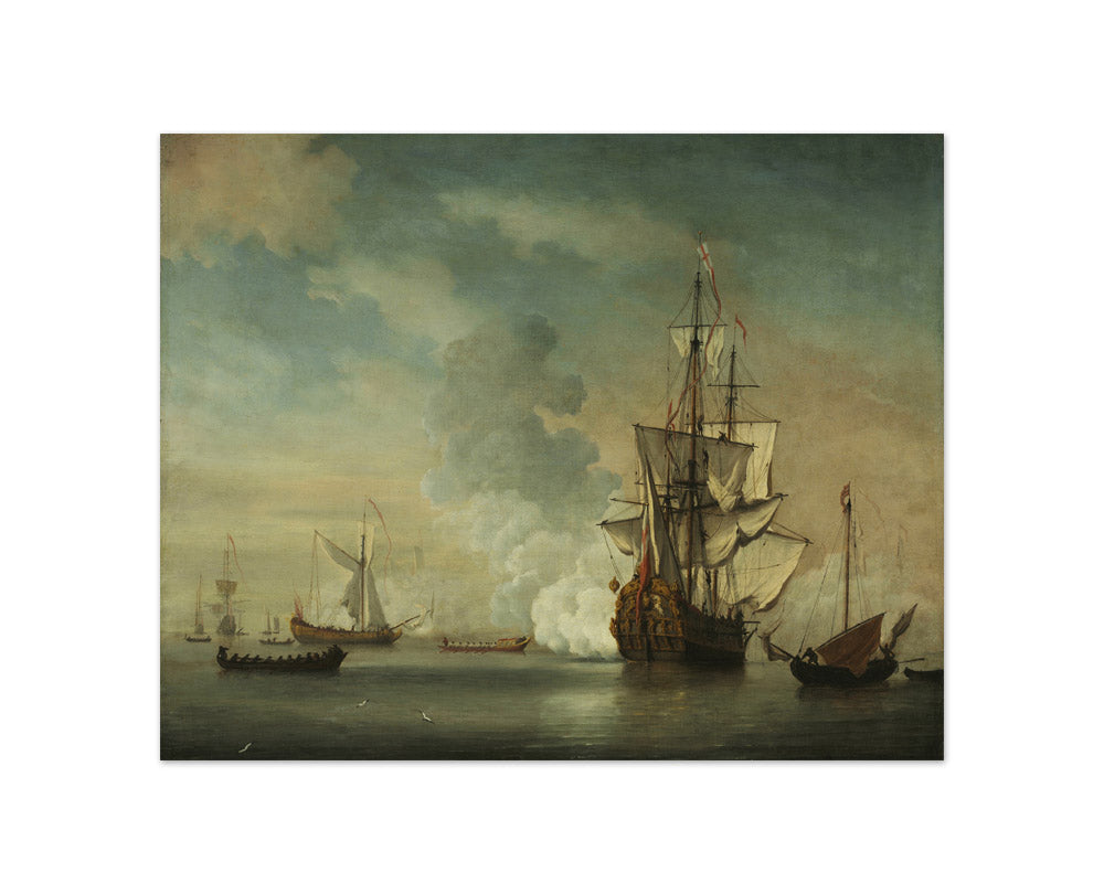 English Warship Firing a Salute by Unknown - Compact / Full Bleed / No Frame