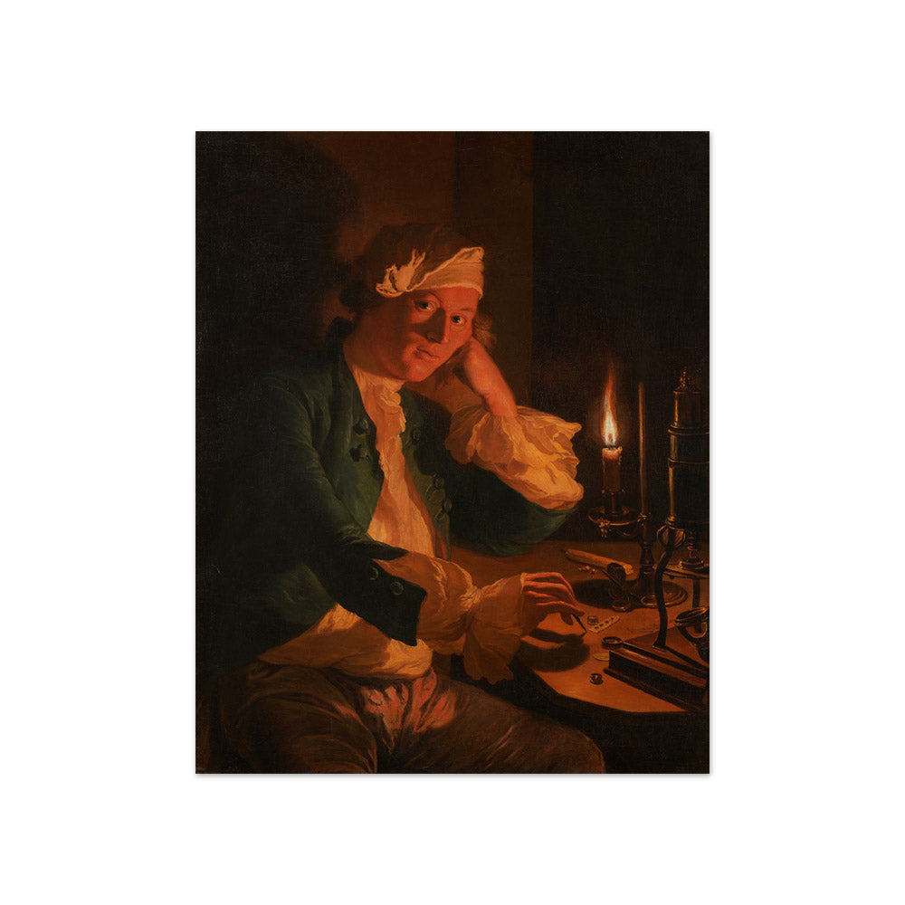 A Scientist Seated at a Desk by Candlelight by Anna Dorothea Therbusch - Compact / Full Bleed / No Frame