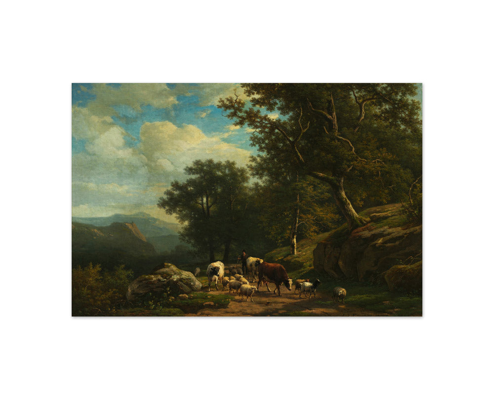 Landscape with a Peasant and His Flock by Alexander Joseph Daiwaille - Compact / Full Bleed / No Frame