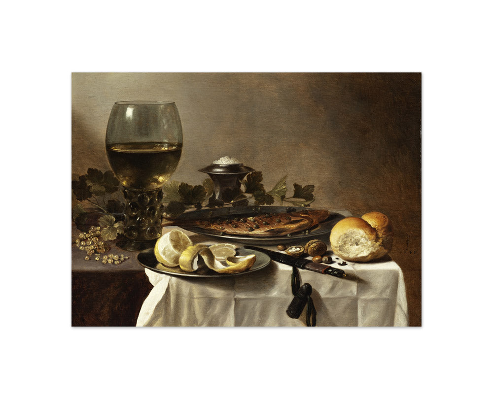 Still Life with Herring, Wine and Bread by Pieter Claesz - Compact / Full Bleed / No Frame