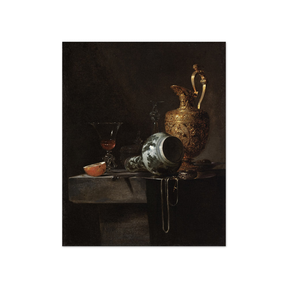 Still Life with a Porcelain Vase, Silver-gilt Ewer, and Glasses by Willem Kalf - Compact / Full Bleed / No Frame
