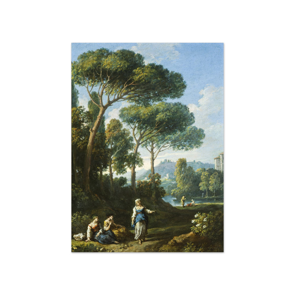 One of a Pair of Views of the Roman Campagna with Figures Conversing by Jan Frans van Bloemen - Compact / Full Bleed / No Frame