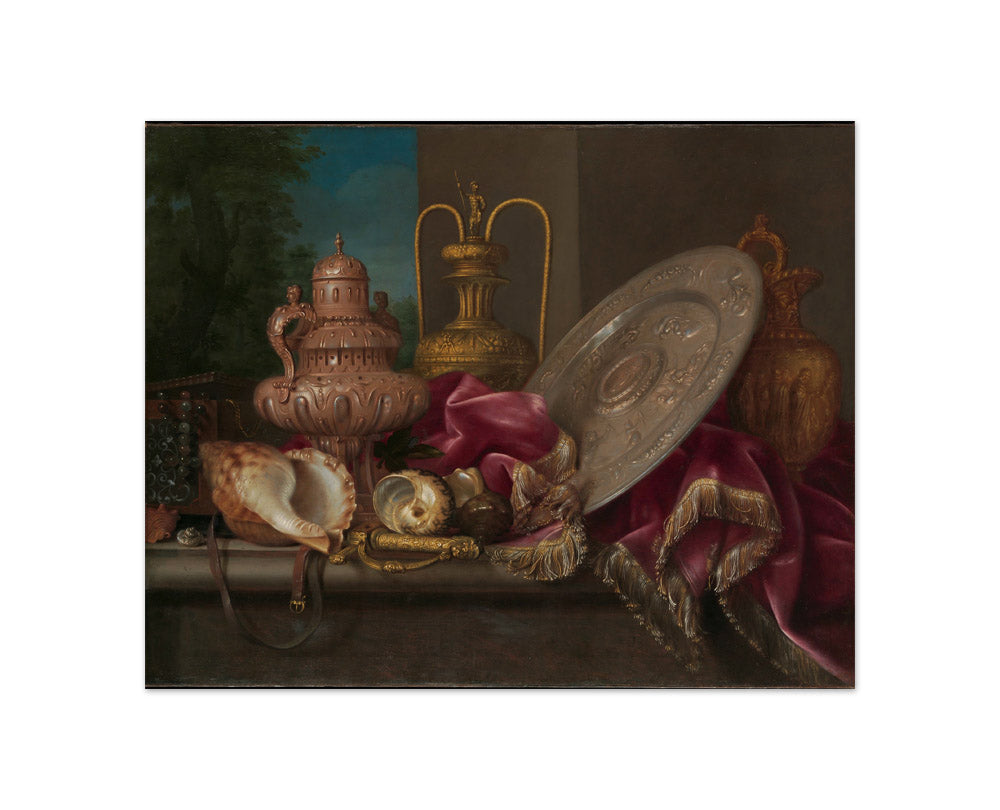 Still Life with Silver and Gold Plate, Shells, and a Sword by Meiffren Conte - Compact / Full Bleed / No Frame