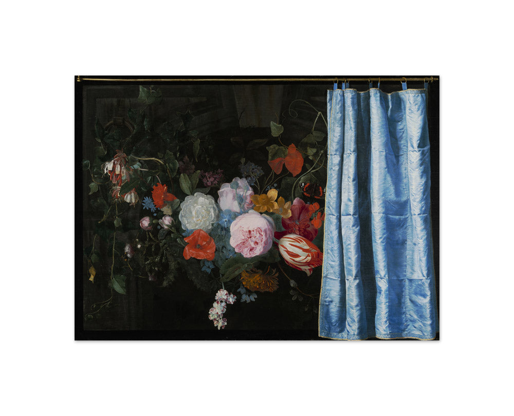 Trompe-l'Oeil Still Life with a Flower Garland and a Curtain by Adriaen van der Spelt - Compact / Full Bleed / No Frame