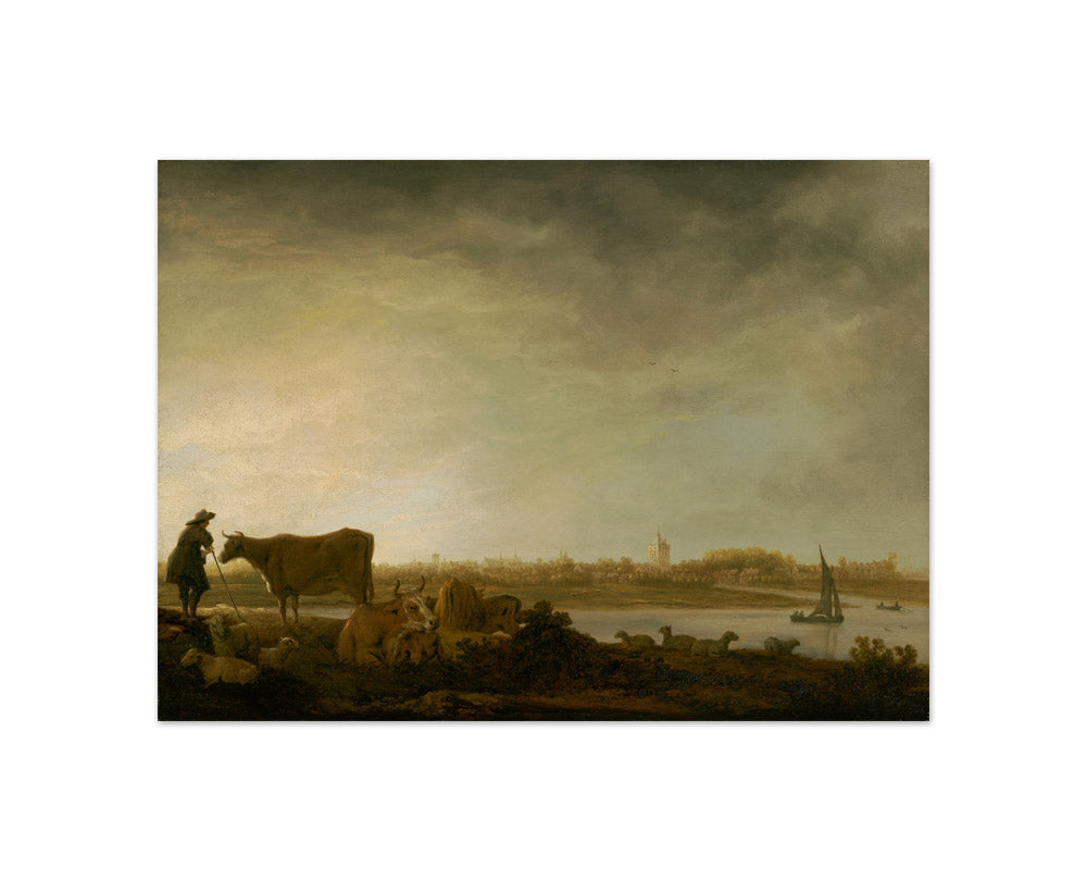 A View of Vianen with a Herdsman and Cattle by a River by Aelbert Cuyp - Compact / Full Bleed / No Frame