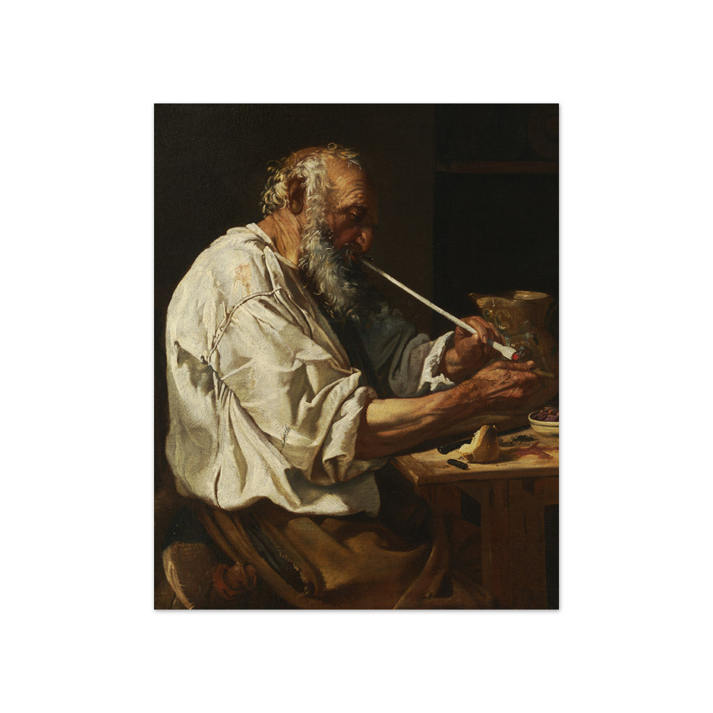 Old Man Lighting a Pipe by Johann Carl Loth - Compact / Full Bleed / No Frame