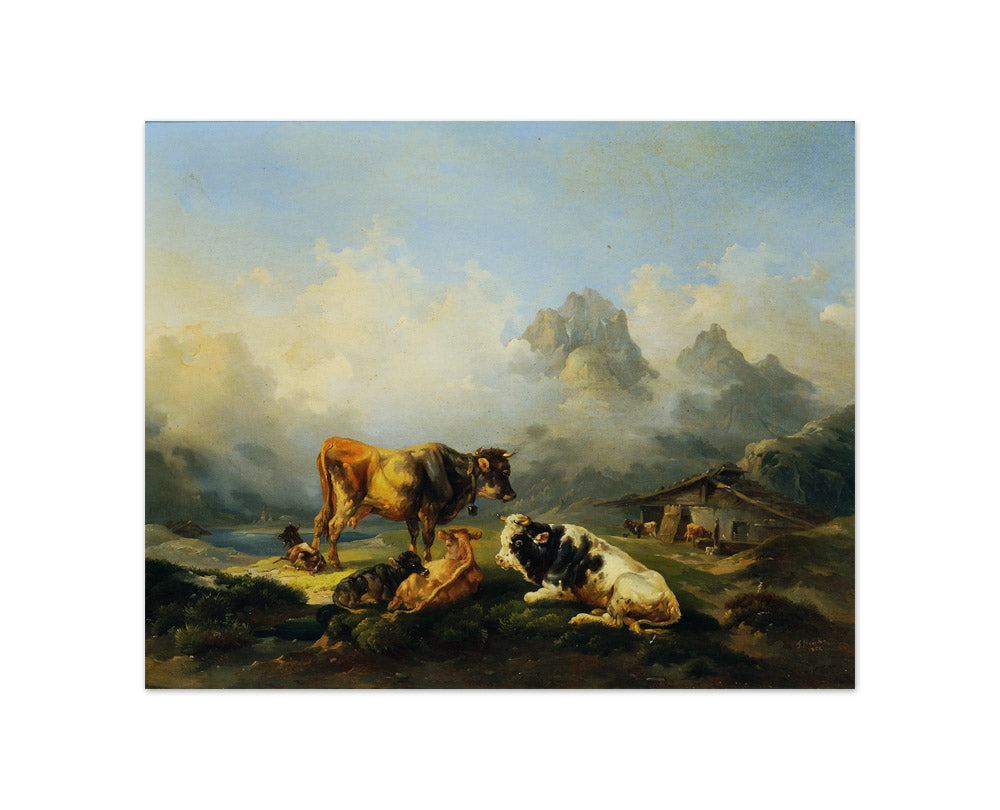 Alpine pasture with cows by Joseph Heicke - Compact / Full Bleed / No Frame