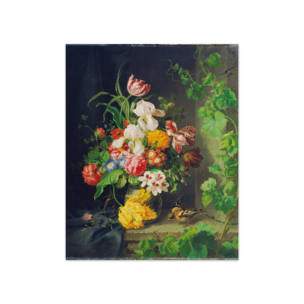 Flower still life with sparrow and vine by Josef Lauer - Compact / Full Bleed / No Frame