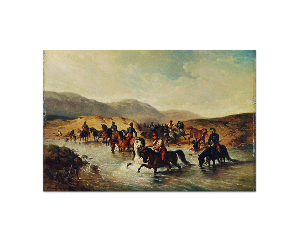 French cavalry in the horse wash by Joseph Anton Strassgschwandtner - Compact / Full Bleed / No Frame