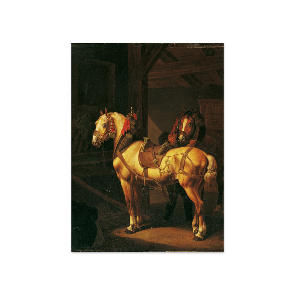 Two draught horses in the stable by Johann Baptist Michael Dallinger von Dalling - Compact / Full Bleed / No Frame