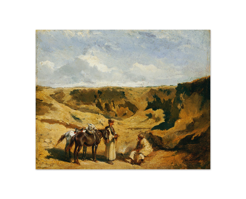 Two Hungarians with two horses in the Puszta by Johann Gualbert Raffalt - Compact / Full Bleed / No Frame