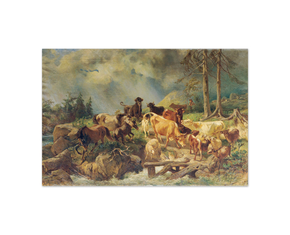 Mountainous landscape with cows by Franz Xaver von Pausinger - Compact / Full Bleed / No Frame