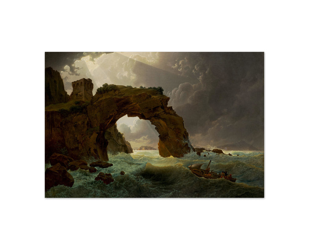 Sea storm at the Arco di Miseno near Miliscola with a view towards Nisida by Joseph Rebell - Compact / Full Bleed / No Frame