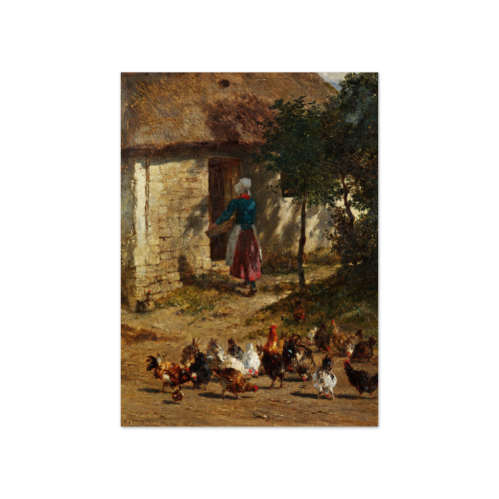 Chickens in front of a farmhouse by Constant Troyon - Compact / Full Bleed / No Frame