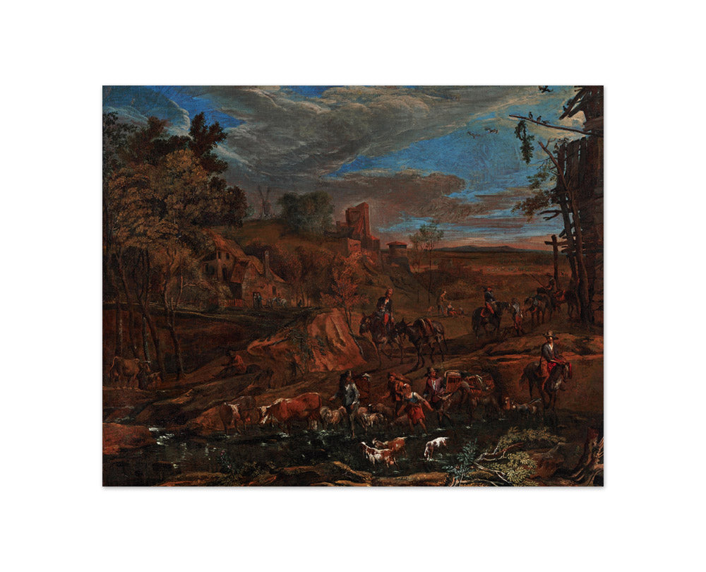 Autumn Landscape with Ford and Cattle Drive by Hans Johann Baptist Graf - Compact / Full Bleed / No Frame