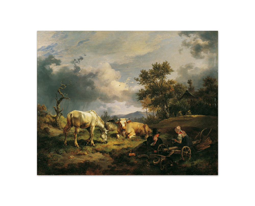 Young farming couple resting in the field by Friedrich August Mathias Gauermann - Compact / Full Bleed / No Frame