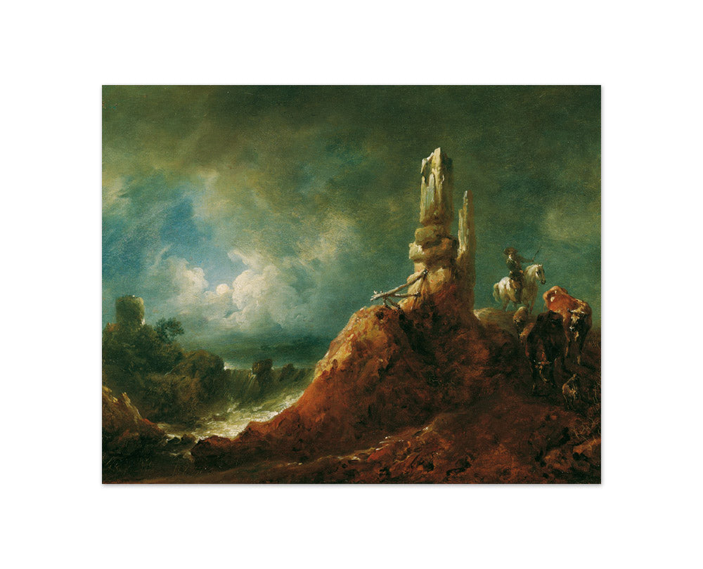 Landscape with Ruin and Rider in Moonlight by Johann Christian Brand - Compact / Full Bleed / No Frame