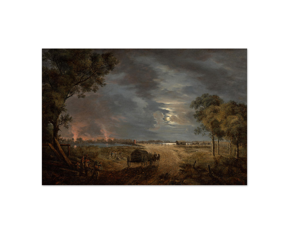 View of the French Army's Transition Bridge into the Lobau (Night Scene with Moonlight) by Joseph Rebell - Compact / Full Bleed / No Frame