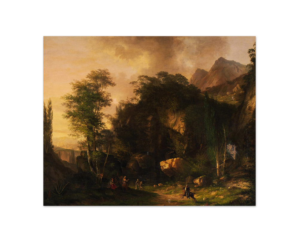 Mountain landscape with fighting knights by Unbekannter Künstler - Compact / Full Bleed / No Frame