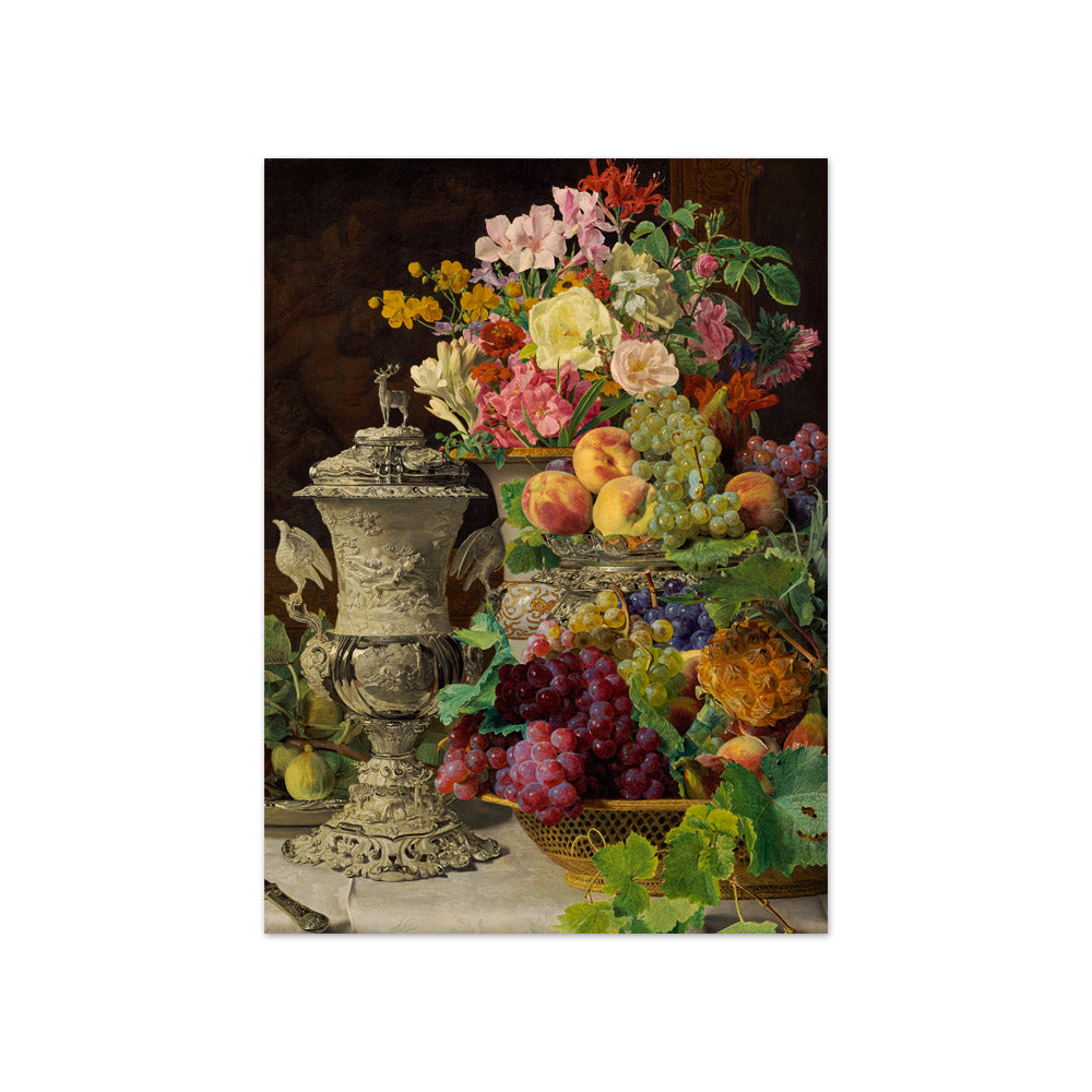 Still life with fruits, flowers, and silver cup by Ferdinand Georg Waldmüller - Compact / Full Bleed / No Frame