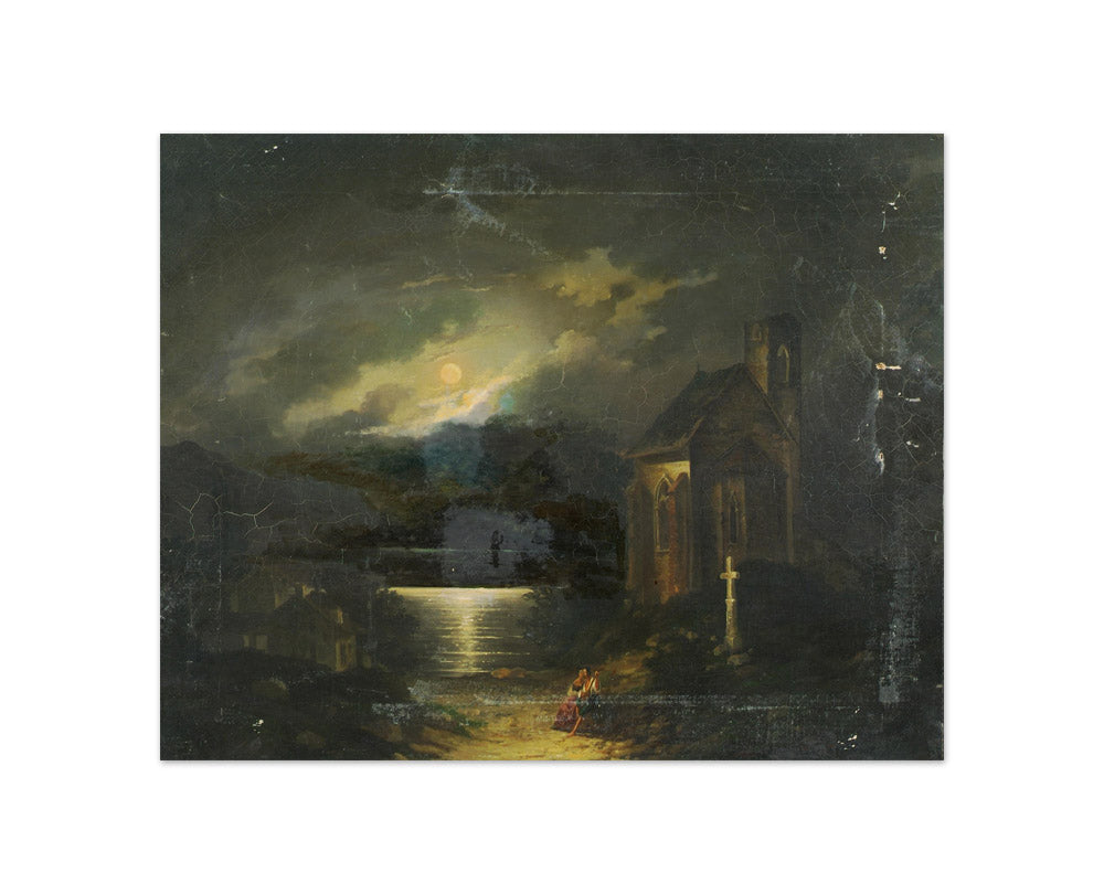 Moon landscape with lake by Francesco Milani - Compact / Full Bleed / No Frame