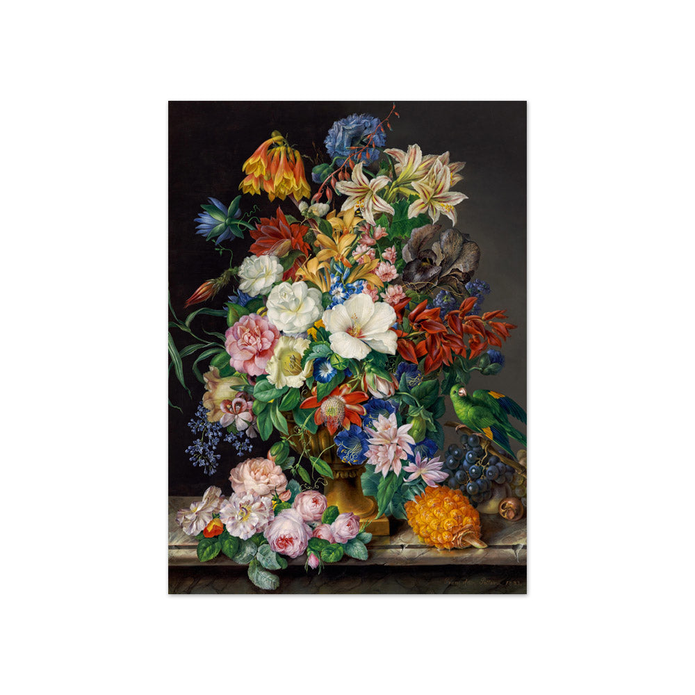 Flower Piece with Pineapple, Grapes and Parrot by Franz Xaver Petter - Compact / Full Bleed / No Frame