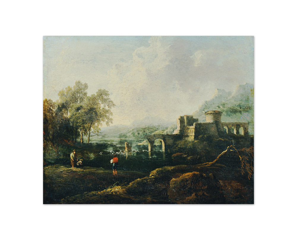 Ideal landscape with river and bridge ruin (The morning) by Johann Christian Brand - Compact / Full Bleed / No Frame