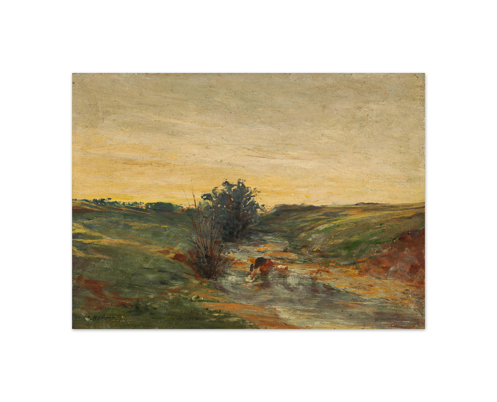 Laundress by the stream at sunset by Serafin Maurer - Compact / Full Bleed / No Frame