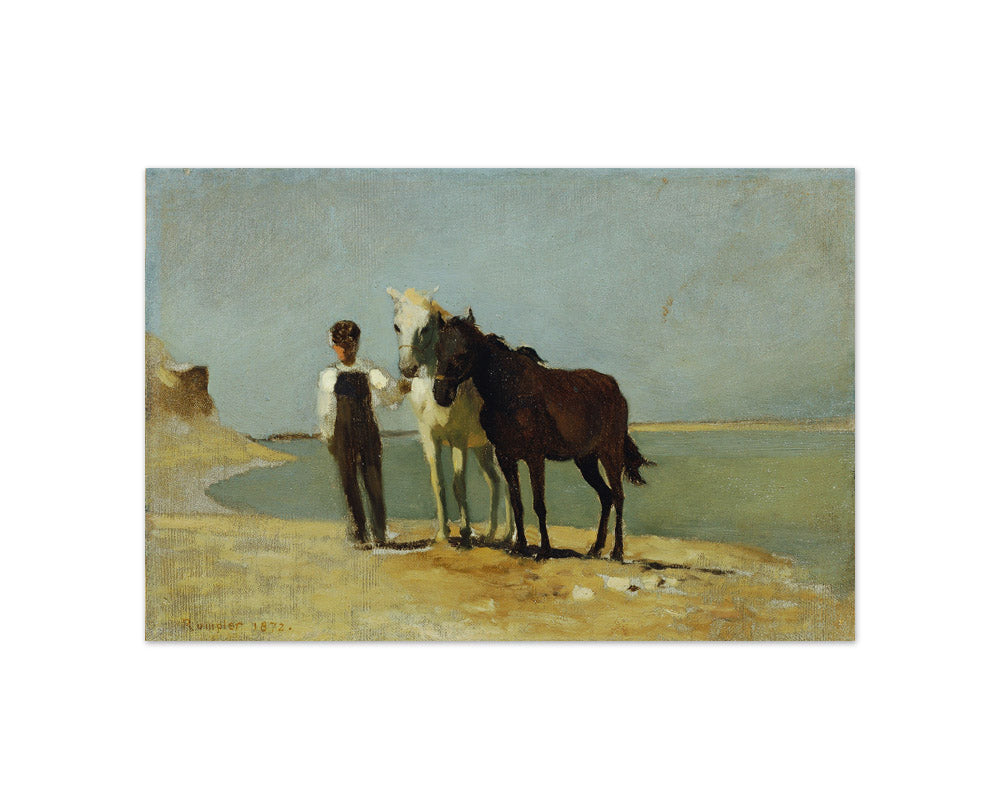 A Boy with Horses on the Beach by Franz Rumpler - Compact / Full Bleed / No Frame