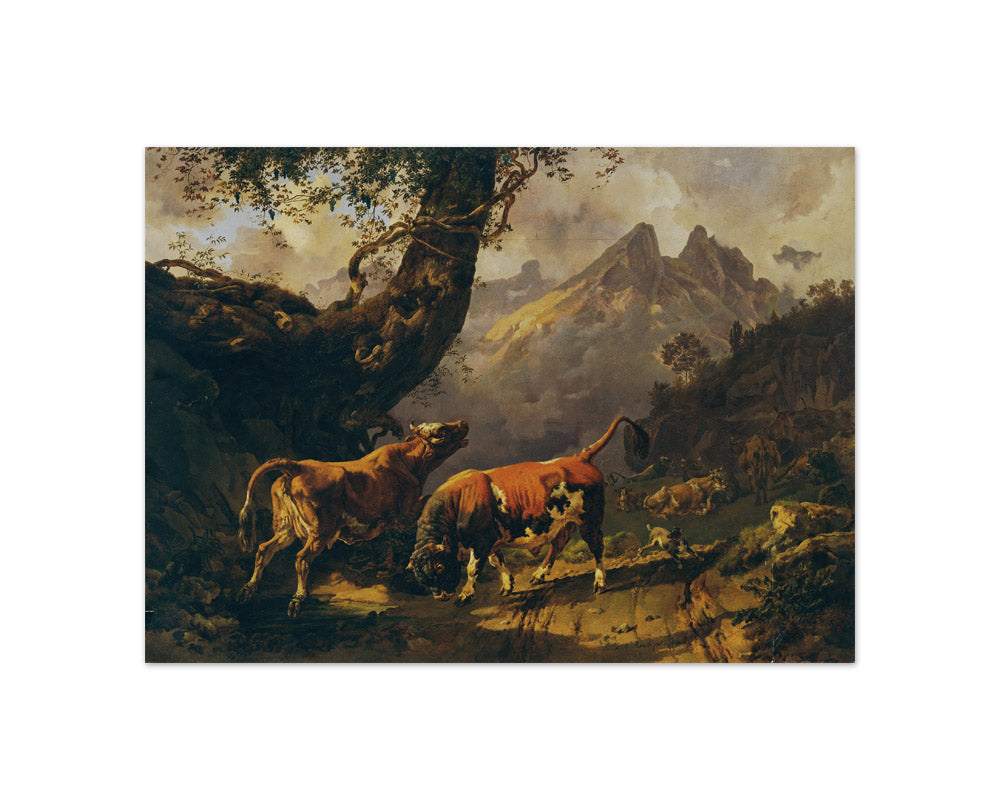 Bull chasing a cow, landscape in the background at Carrara by Johann Nepomuk Rauch - Compact / Full Bleed / No Frame