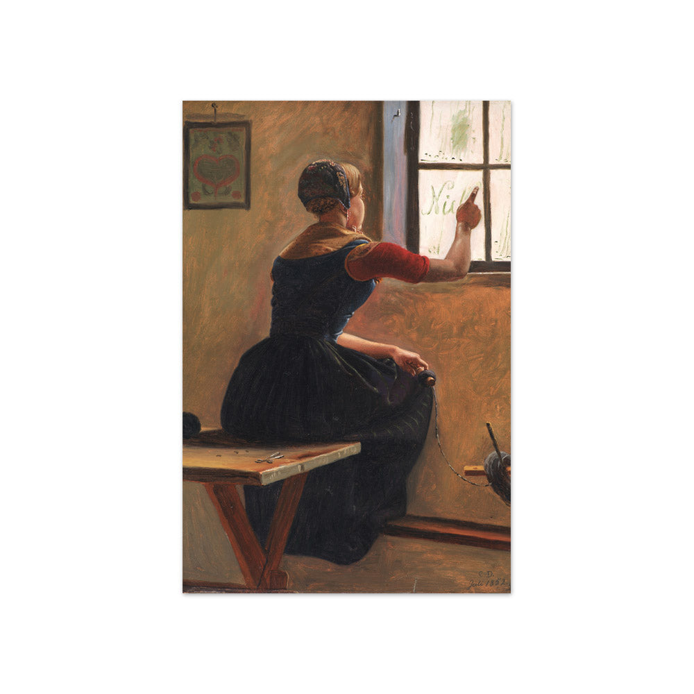 A Young Girl in Jutland Writing her Beloved's Name on a Misty Window by Christen Dalsgaard - Compact / Full Bleed / No Frame