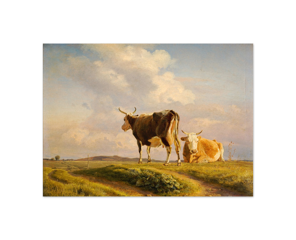 Two Cows in an Open Field by Johan Thomas Lundbye - Compact / Full Bleed / No Frame