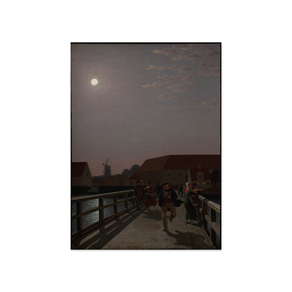 Langebro, Copenhagen, in the Moonlight with Running Figures by C.W. Eckersberg - Compact / Full Bleed / No Frame