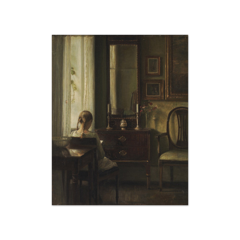 Interior with a Girl Reading by Carl Holsøe - Compact / Full Bleed / No Frame