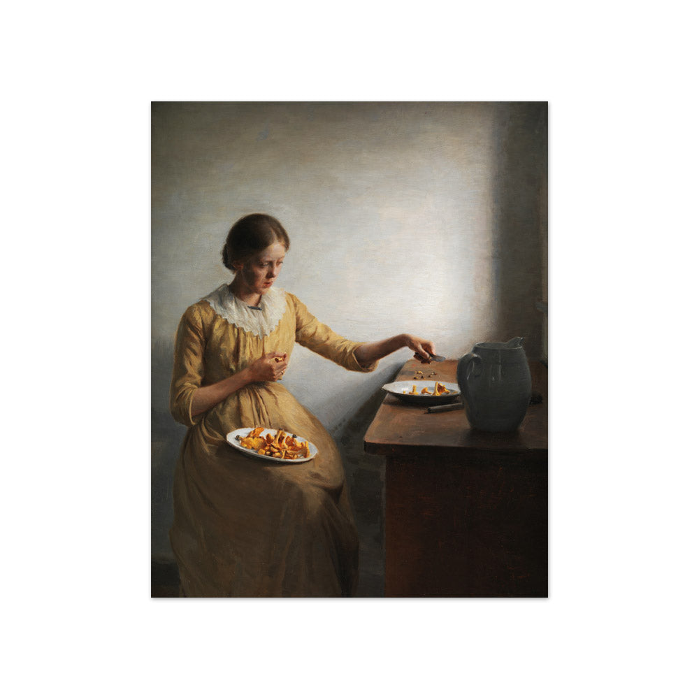 A Young Girl Preparing Chanterelles by Peter Ilsted - Compact / Full Bleed / No Frame