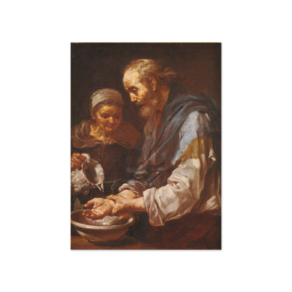 Old man washing his Hands by Bernardo Eberhart Keilhau - Compact / Full Bleed / No Frame