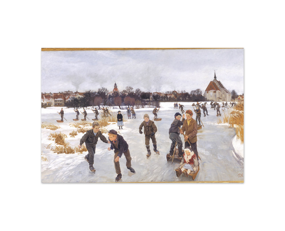 Children skating outside Fåborg by Peter Hansen - Compact / Full Bleed / No Frame