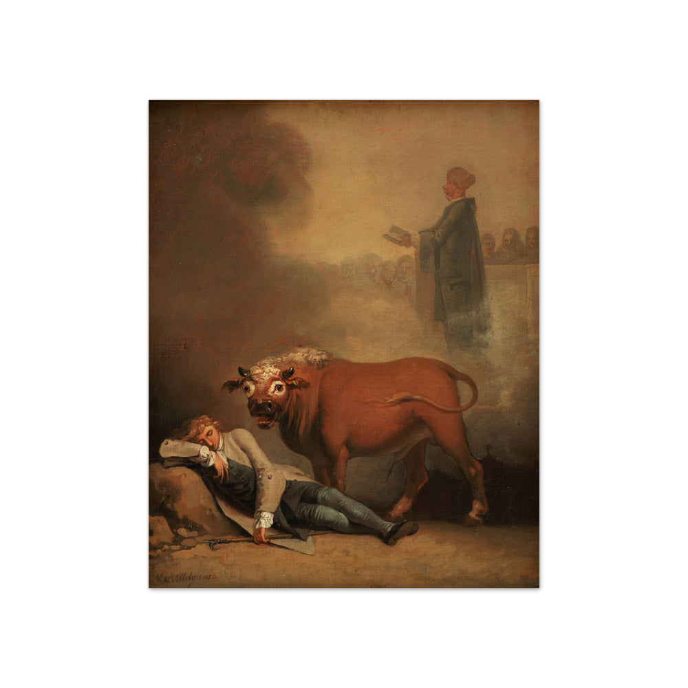 Niels Klim thinks he hears the Deacon when he is awakened by a Bull by Nicolai Abildgaard - Compact / Full Bleed / No Frame