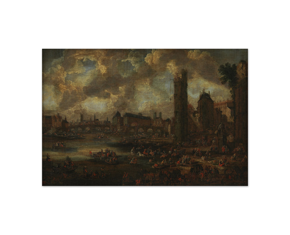 View of Paris along the Seine with many figures by Unknown - Compact / Full Bleed / No Frame