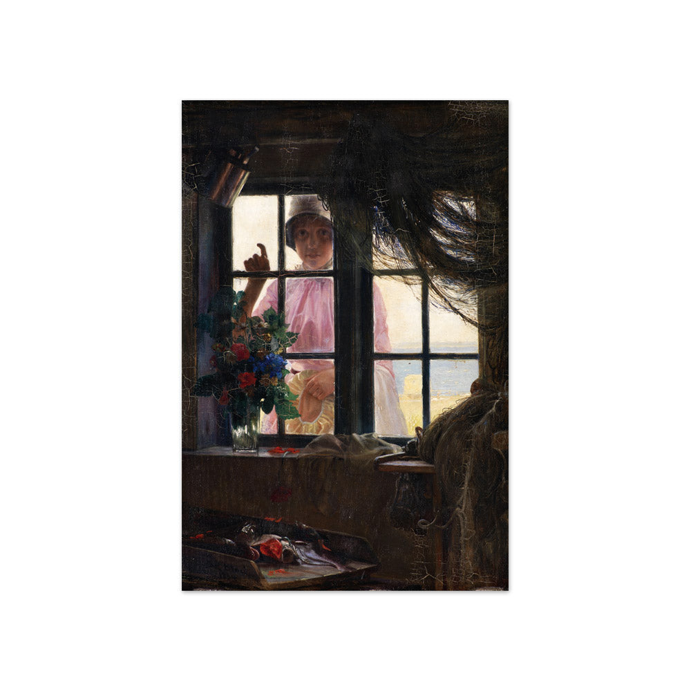 After the Bath. A Young Girl Knocking at the Fisherman's Window by Carl Bloch - Compact / Full Bleed / No Frame