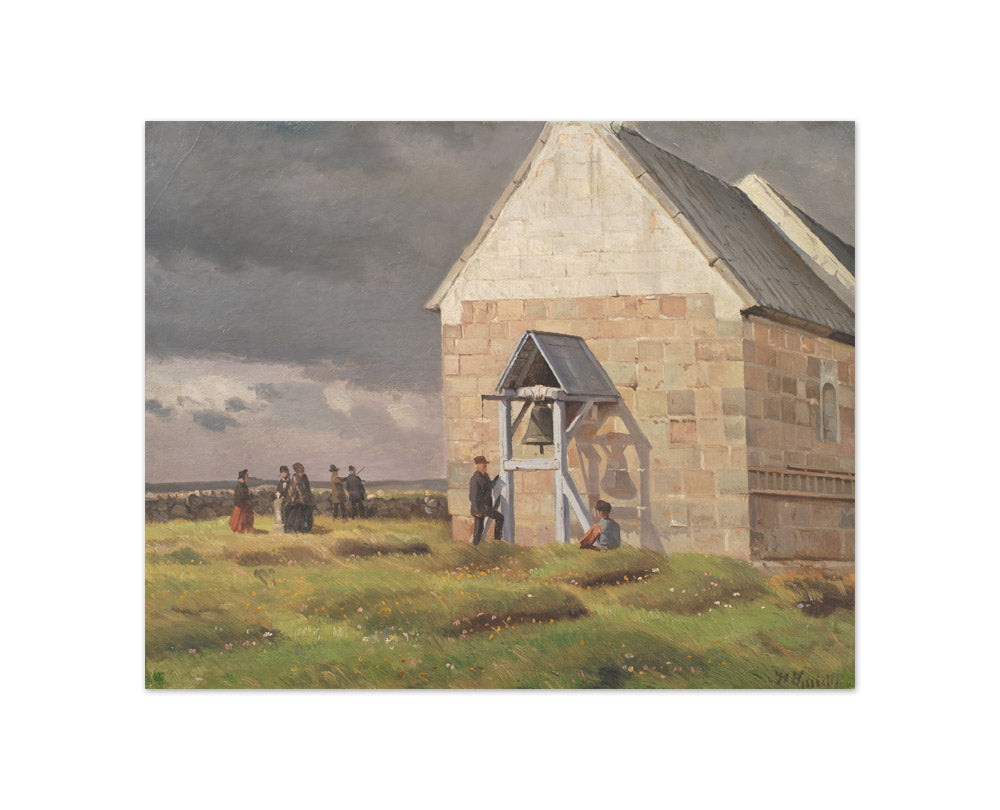 A Storm Brewing behind Nørre Vium Church, Jutland by Hans Smidth - Compact / Full Bleed / No Frame