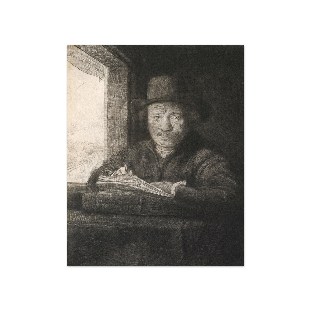 Self-portrait etching at a window by Rembrandt van Rijn - Compact / Full Bleed / No Frame