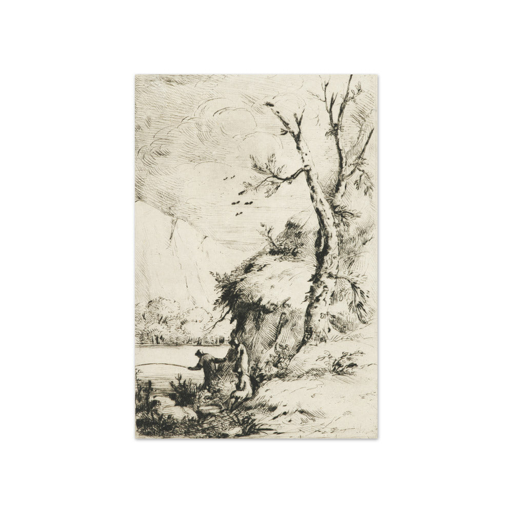 Lake scene with man fishing by David Read - Compact / Full Bleed / No Frame