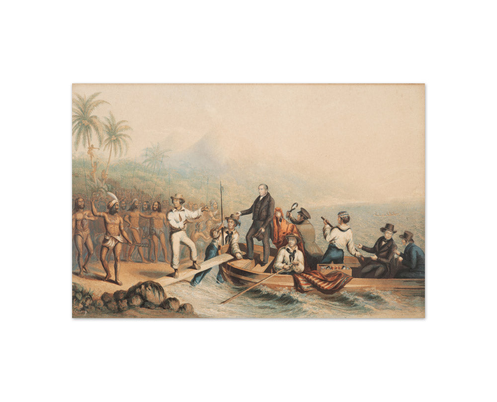 The reception of the Rev. J. Williams at Tanna in the South Seas, the day before he was massacred by George Baxter - Compact / Full Bleed / No Frame