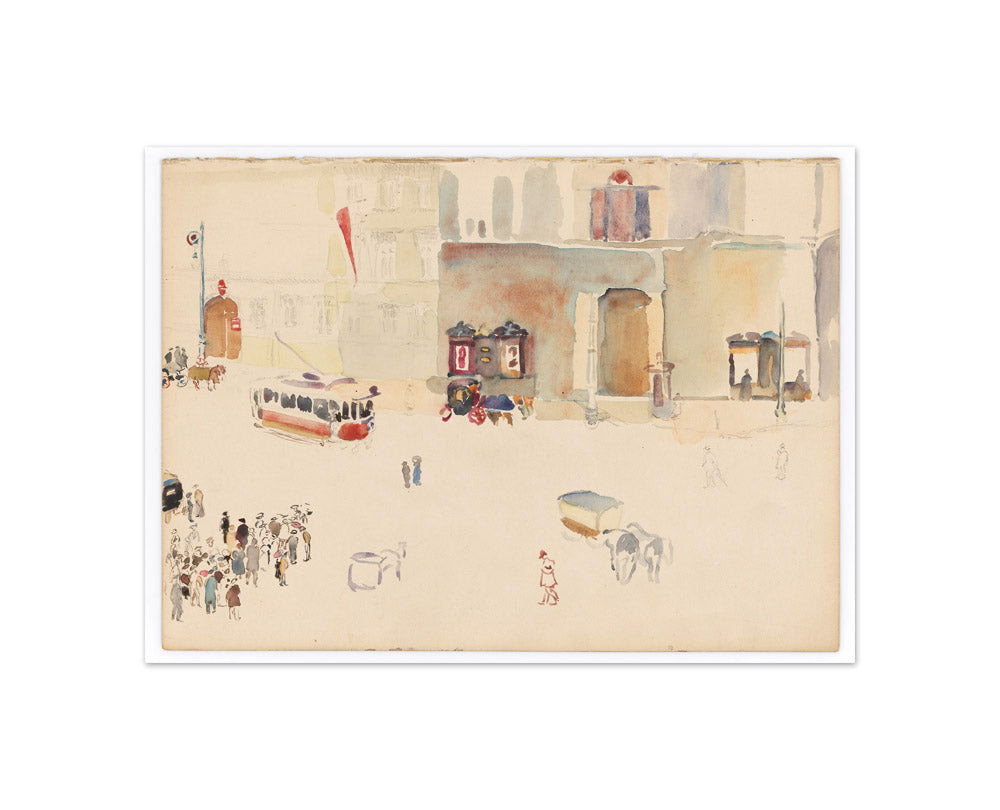 Watercolour sketch of a street scene by Gertrud Kauders - Compact / Full Bleed / No Frame
